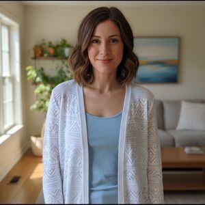 Christopher & Banks White Open-Knit Cardigan NWT